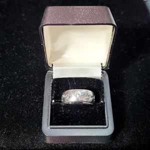 Silvertone 1/4 Inch Band w/CZ Stone,Paw Prints, & "Dog Blessed"